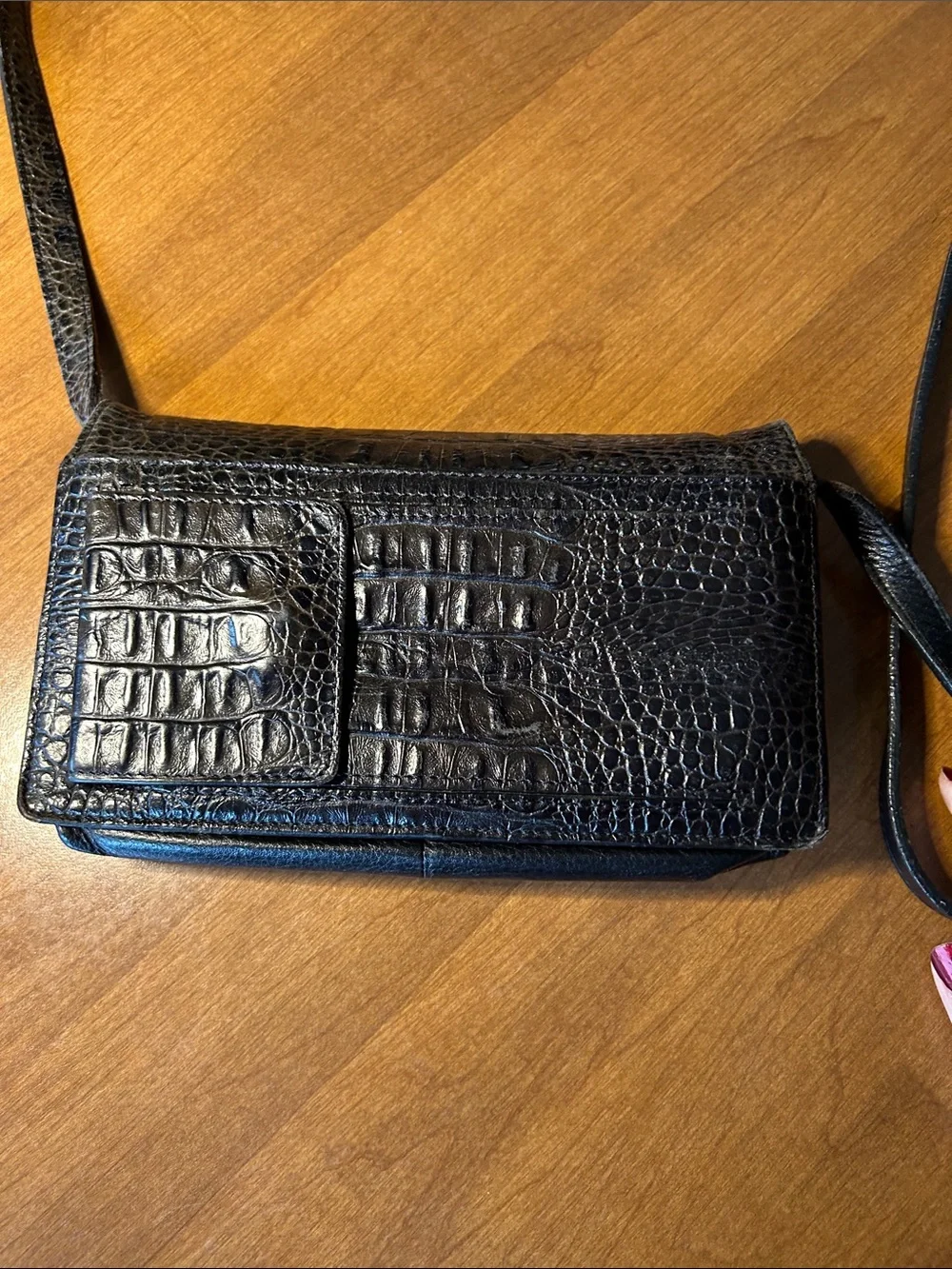 Brighton Black Croc-Embossed Crossbody Bag